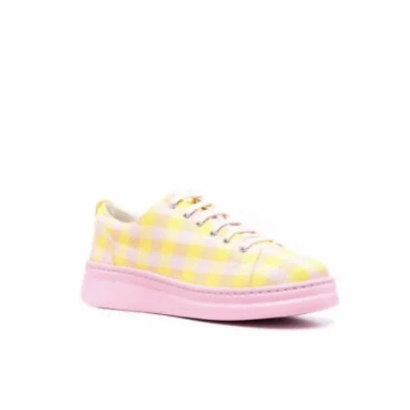 Camper Runner Up Gingham Sneakers Pink/Yellow NEW - Picture 1 of 3
